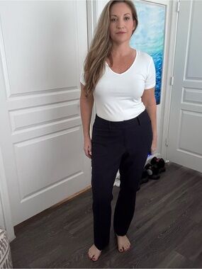 Ann Taylor Factory Straight-Leg Dress Pants in Navy Blue